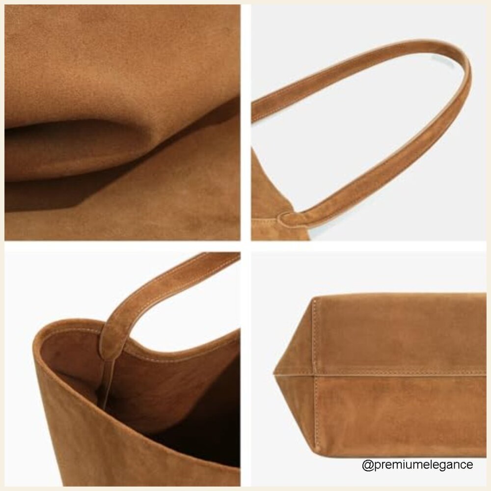 Large Genuine Leather Suede Bucket Tote Shoulder Bag Hobo Satchel Purse - Picture 6 of 7